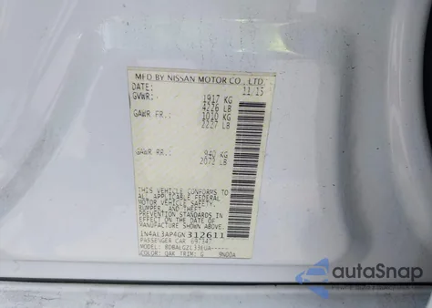 2016 Nissan Altima 2.5/2.5 S/2.5 Sl/2.5 Sr/2.5 Sv from USA, damaged, VIN 1N4AL3AP4GN312611